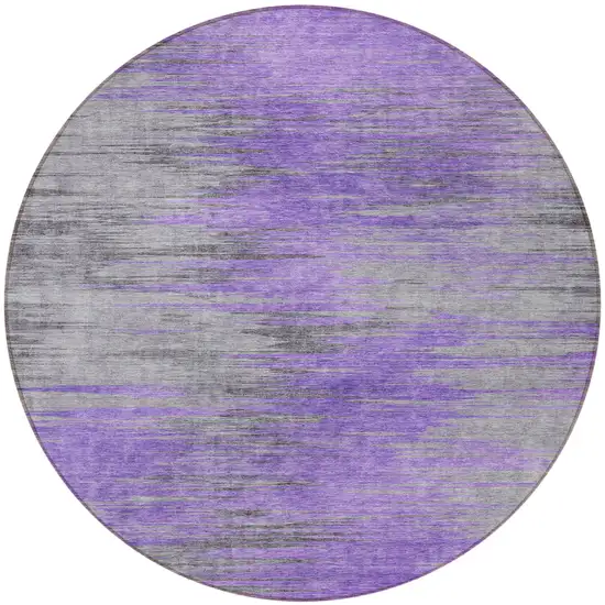 8' Purple Gray And Charcoal Round Abstract Washable Indoor Outdoor Area Rug Photo 5