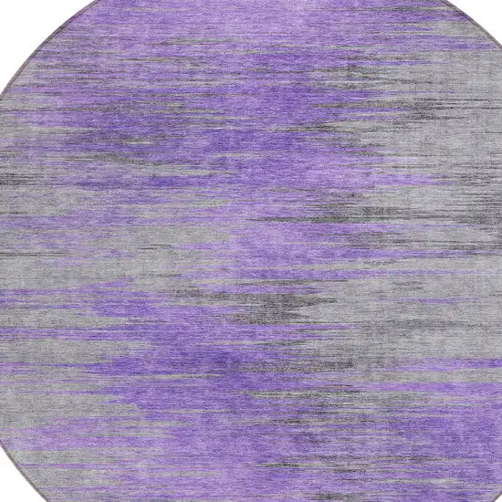 8' Purple Gray And Charcoal Round Abstract Washable Indoor Outdoor Area Rug Photo 4