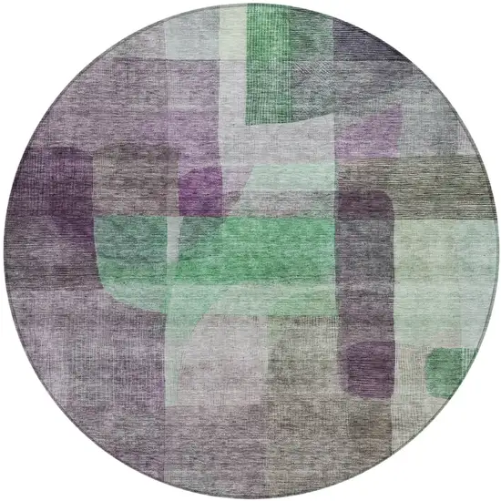 8' Purple Gray And Green Round Abstract Washable Indoor Outdoor Area Rug Photo 2