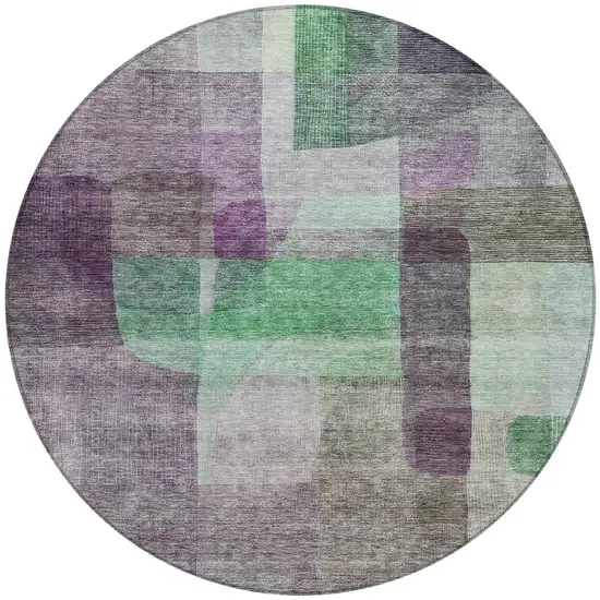 8' Purple Gray And Green Round Abstract Washable Indoor Outdoor Area Rug Photo 6