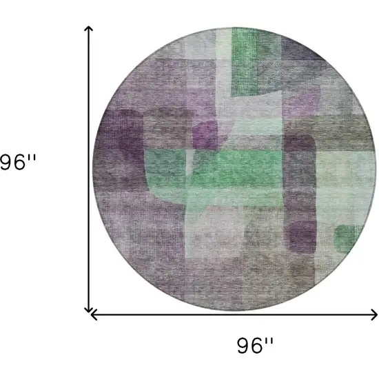 8' Purple Gray And Green Round Abstract Washable Indoor Outdoor Area Rug Photo 9