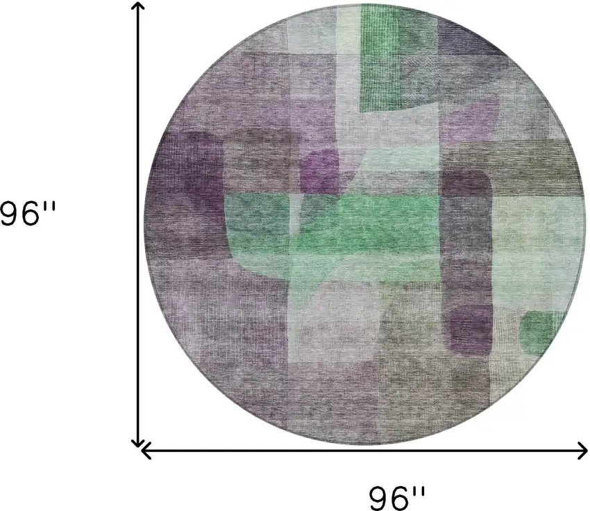 8' Purple Gray And Green Round Abstract Washable Indoor Outdoor Area Rug Photo 9