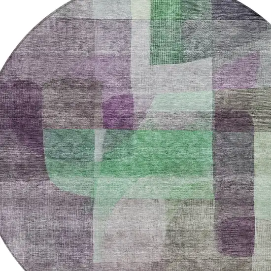 8' Purple Gray And Green Round Abstract Washable Indoor Outdoor Area Rug Photo 5