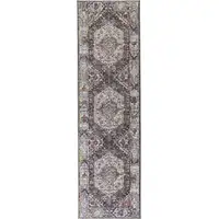 Photo of 8' Purple Gray And Ivory Abstract Stain Resistant Runner Rug