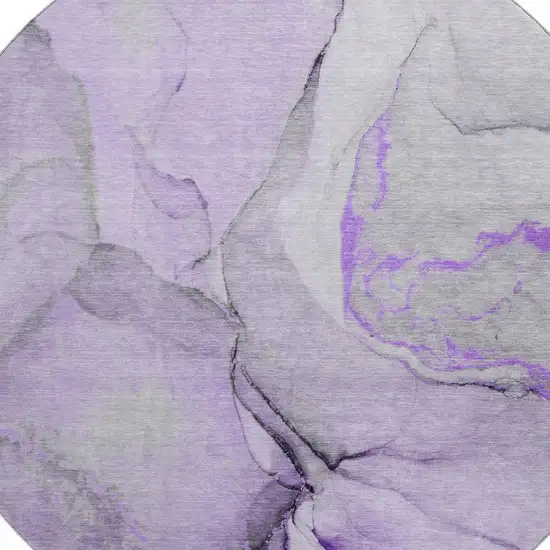 8' Purple Gray And Ivory Abstract Washable Round Rug With UV Protection Photo 3