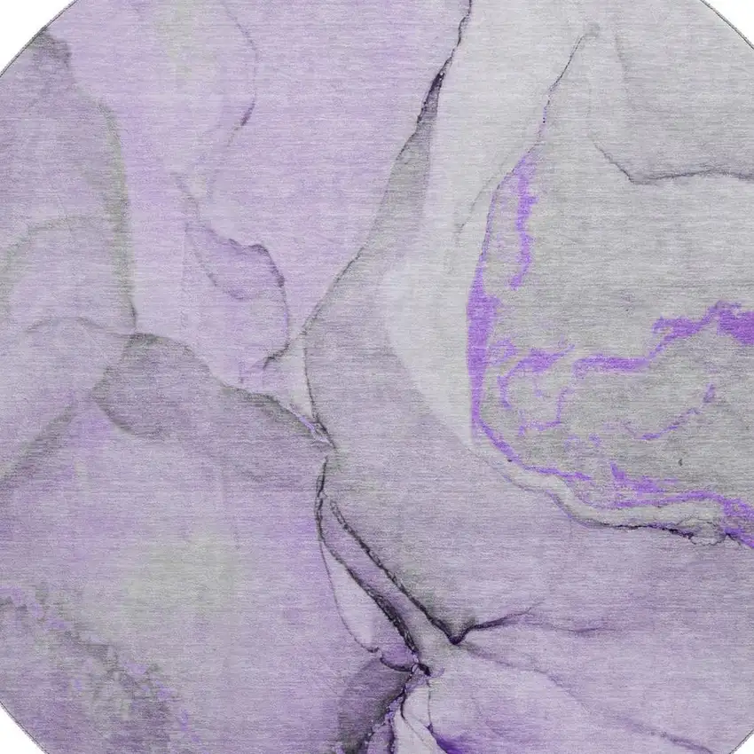 8' Purple Gray And Ivory Abstract Washable Round Rug With UV Protection Photo 3