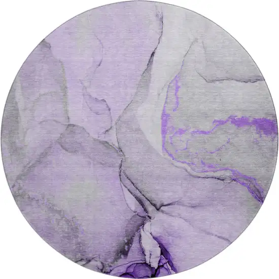 8' Purple Gray And Ivory Abstract Washable Round Rug With UV Protection Photo 1