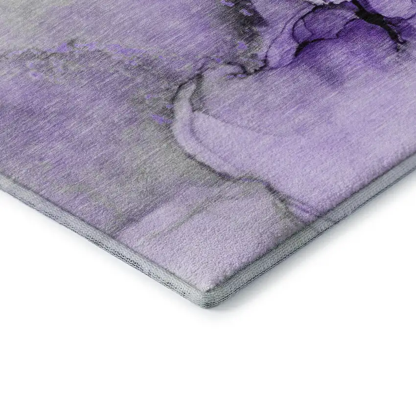 8' Purple Gray And Ivory Abstract Washable Round Rug With UV Protection Photo 6
