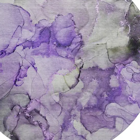 8' Purple Gray And Ivory Abstract Washable Round Rug With UV Protection Photo 3