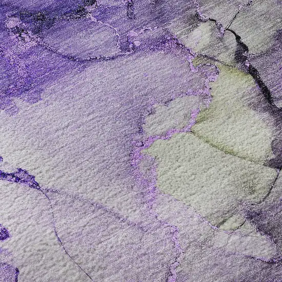 8' Purple Gray And Ivory Abstract Washable Round Rug With UV Protection Photo 9