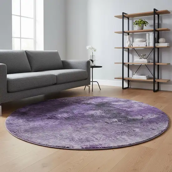 8' Purple Gray And Ivory Abstract Washable Round Rug With UV Protection Photo 2
