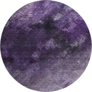 Photo of 8' Purple Gray And Ivory Abstract Washable Round Rug With UV Protection