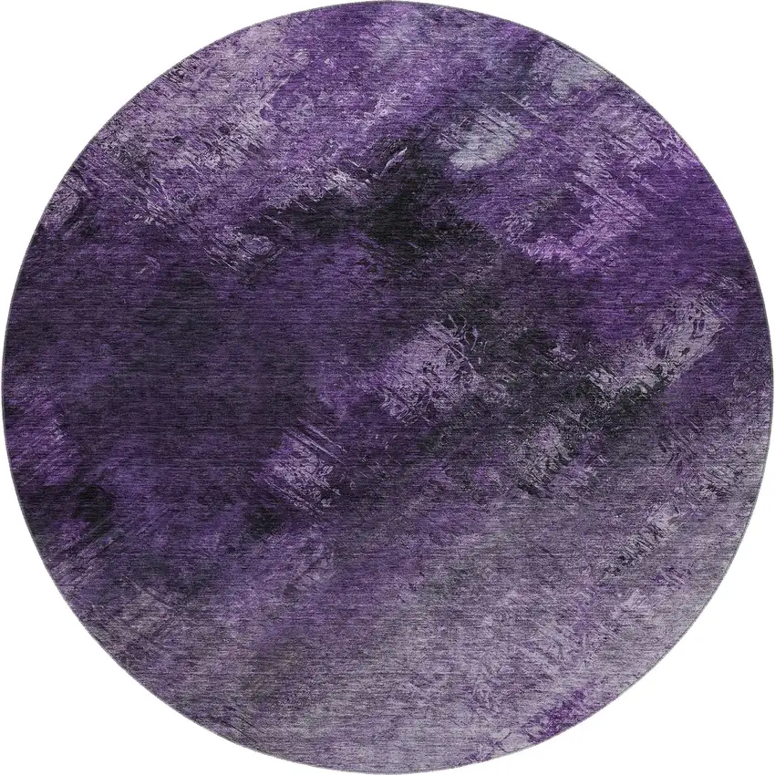 8' Purple Gray And Ivory Abstract Washable Round Rug With UV Protection Photo 1