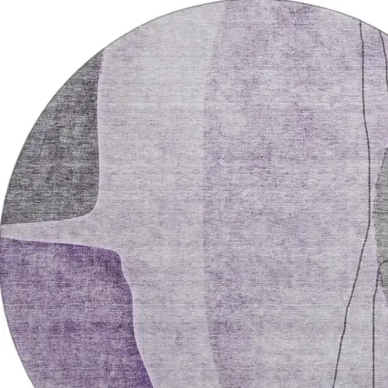 8' Purple Gray And Ivory Abstract Washable Round Rug With UV Protection Photo 3