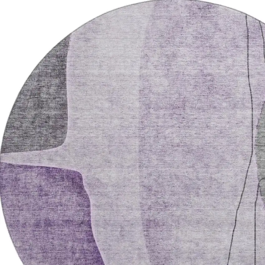 8' Purple Gray And Ivory Abstract Washable Round Rug With UV Protection Photo 3