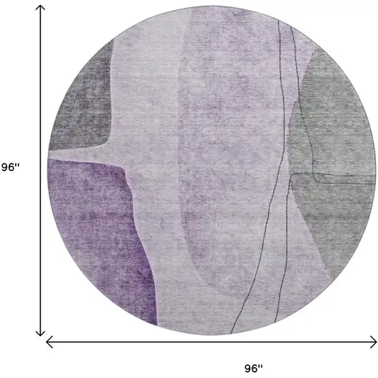 8' Purple Gray And Ivory Abstract Washable Round Rug With UV Protection Photo 6