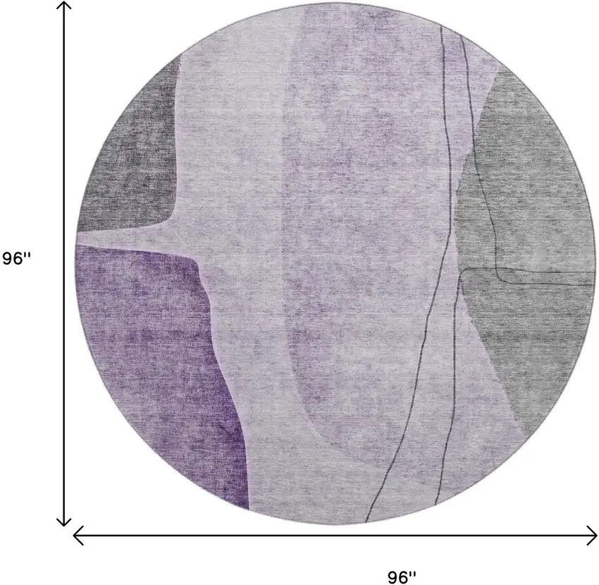 8' Purple Gray And Ivory Abstract Washable Round Rug With UV Protection Photo 6