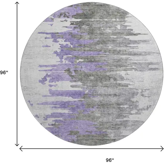 8' Purple Gray And Ivory Abstract Washable Round Rug With UV Protection Photo 6