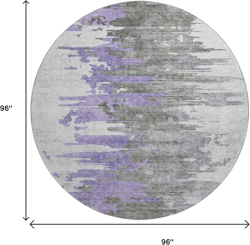 8' Purple Gray And Ivory Abstract Washable Round Rug With UV Protection Photo 6