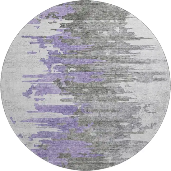 8' Purple Gray And Ivory Abstract Washable Round Rug With UV Protection Photo 1