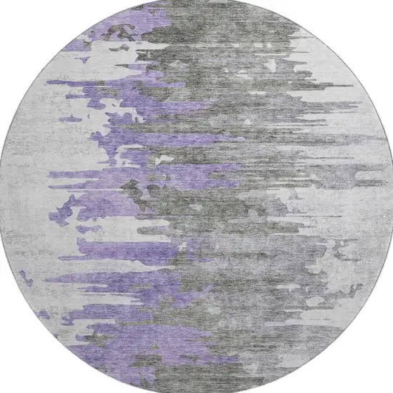 8' Purple Gray And Ivory Abstract Washable Round Rug With UV Protection Photo 3
