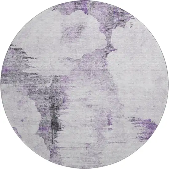 8' Purple Gray And Ivory Abstract Washable Round Rug With UV Protection Photo 1