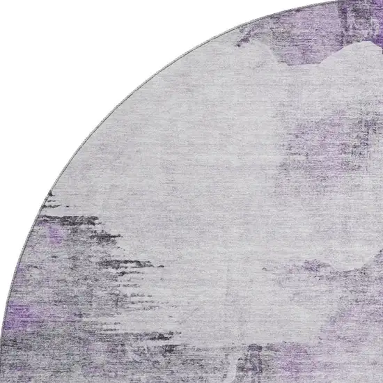 8' Purple Gray And Ivory Abstract Washable Round Rug With UV Protection Photo 4