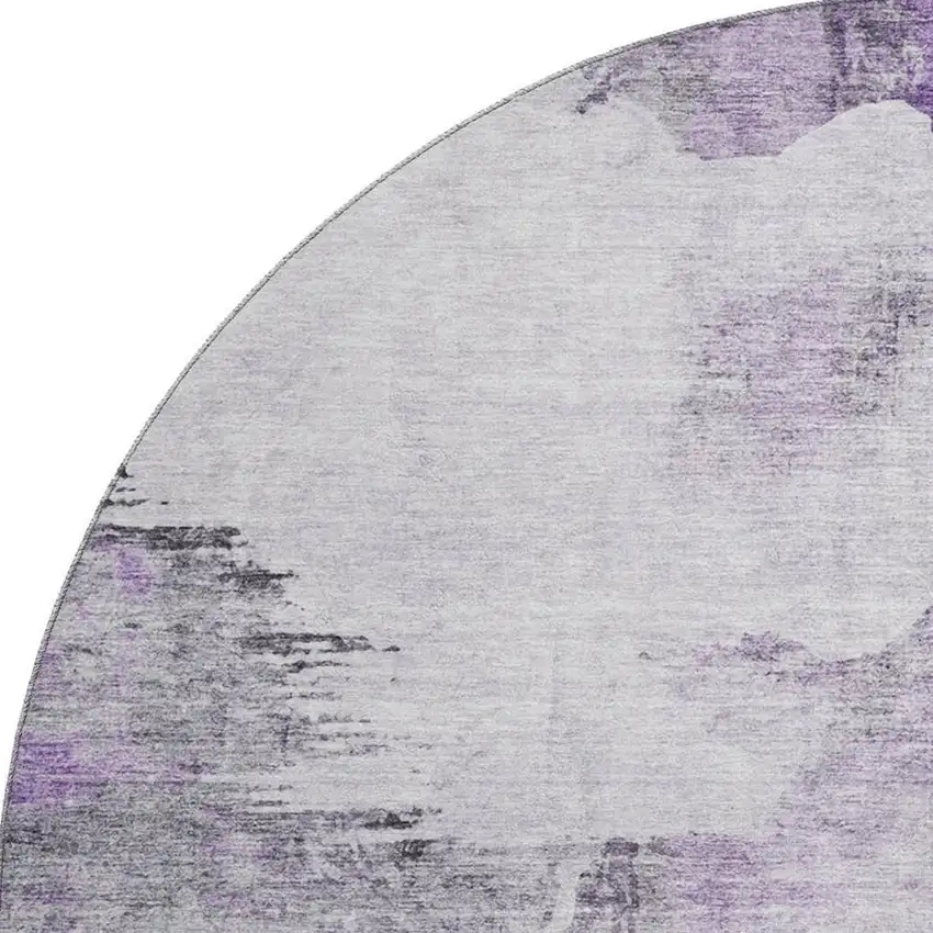 8' Purple Gray And Ivory Abstract Washable Round Rug With UV Protection Photo 4