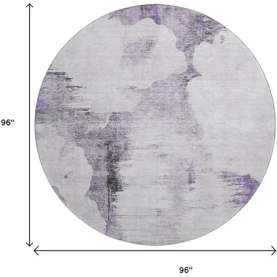 8' Purple Gray And Ivory Abstract Washable Round Rug With UV Protection Photo 6