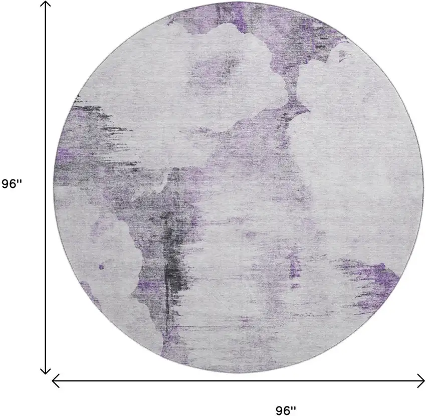 8' Purple Gray And Ivory Abstract Washable Round Rug With UV Protection Photo 6