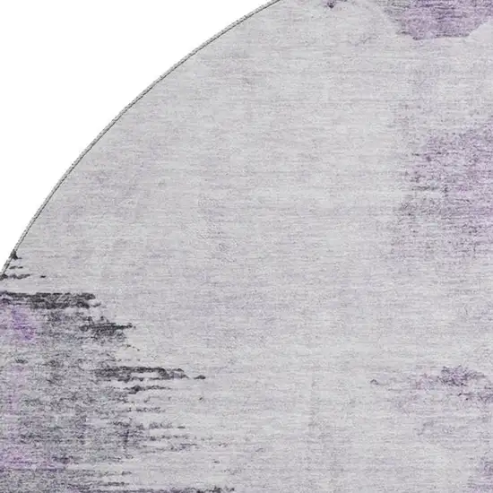 8' Purple Gray And Ivory Abstract Washable Round Rug With UV Protection Photo 3