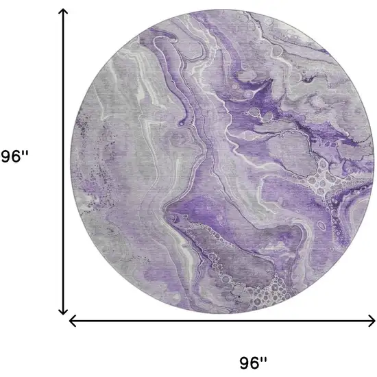 8' Purple Gray And Ivory Abstract Washable Round Rug With UV Protection Photo 9