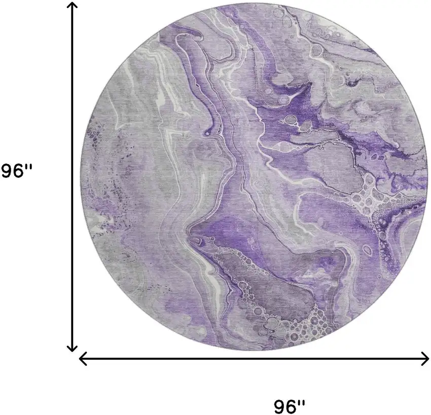 8' Purple Gray And Ivory Abstract Washable Round Rug With UV Protection Photo 9