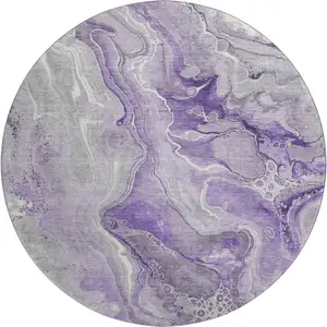 Photo of 8' Purple Gray And Ivory Abstract Washable Round Rug With UV Protection