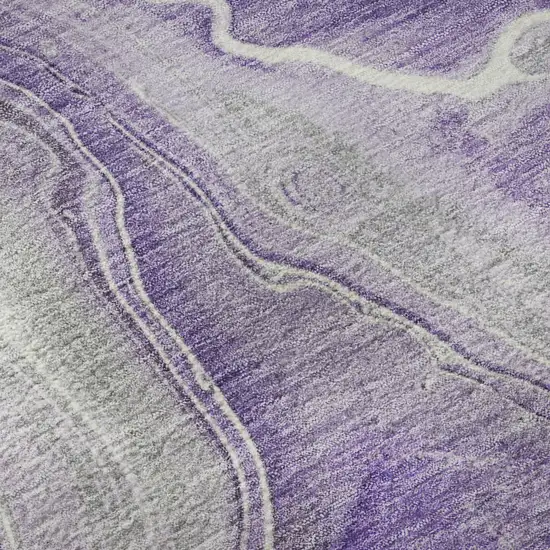 8' Purple Gray And Ivory Abstract Washable Round Rug With UV Protection Photo 8