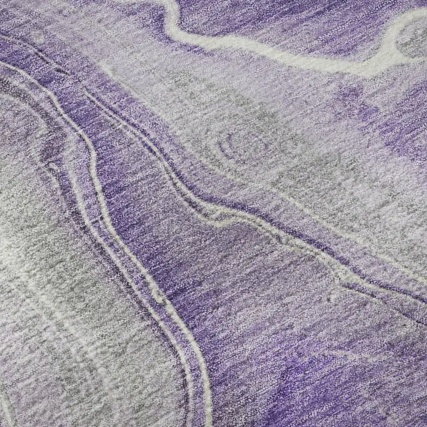 8' Purple Gray And Ivory Abstract Washable Round Rug With UV Protection Photo 8