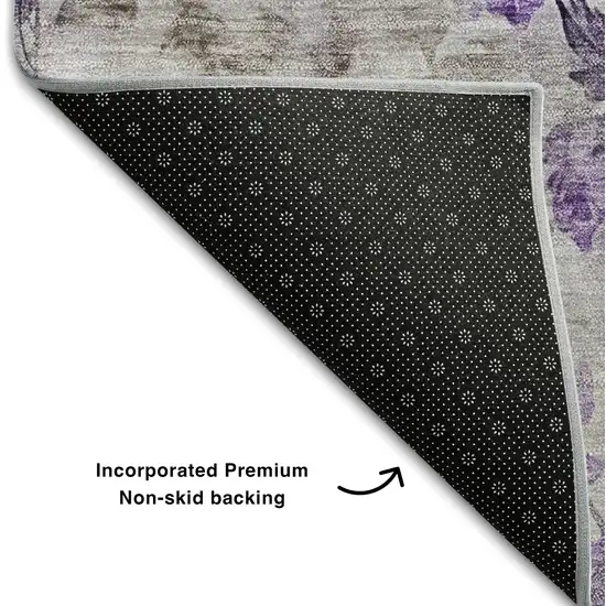 8' Purple Gray And Ivory Floral Washable Round Rug With UV Protection Photo 7