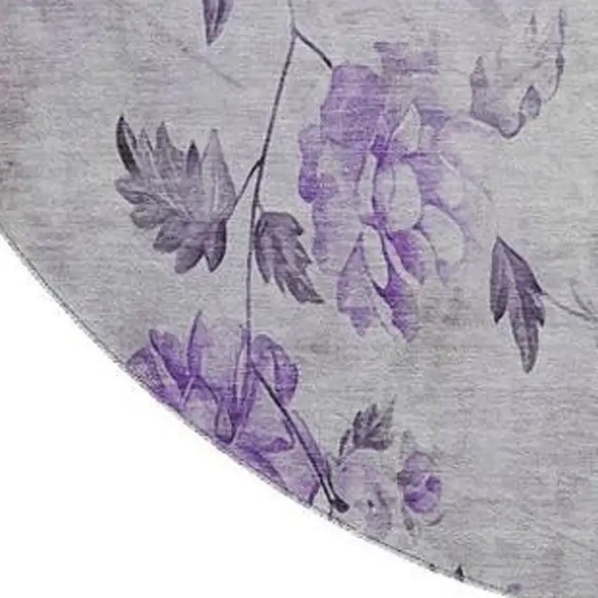 8' Purple Gray And Ivory Floral Washable Round Rug With UV Protection Photo 3