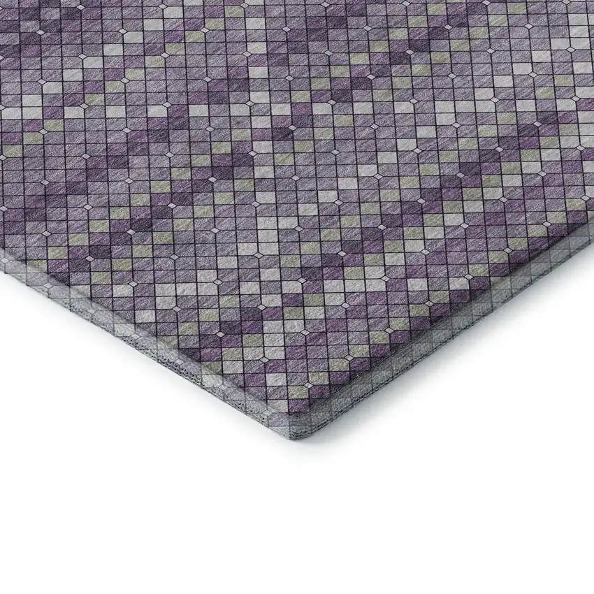 8' Purple Gray And Ivory Geometric Washable Area Rug With UV Protection Photo 1
