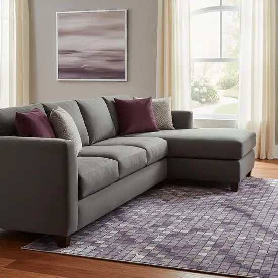 8' Purple Gray And Ivory Geometric Washable Area Rug With UV Protection Photo 2