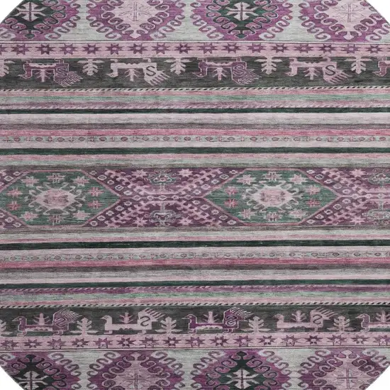 8' Purple Gray And Ivory Medallion Washable Round Rug With UV Protection Photo 2