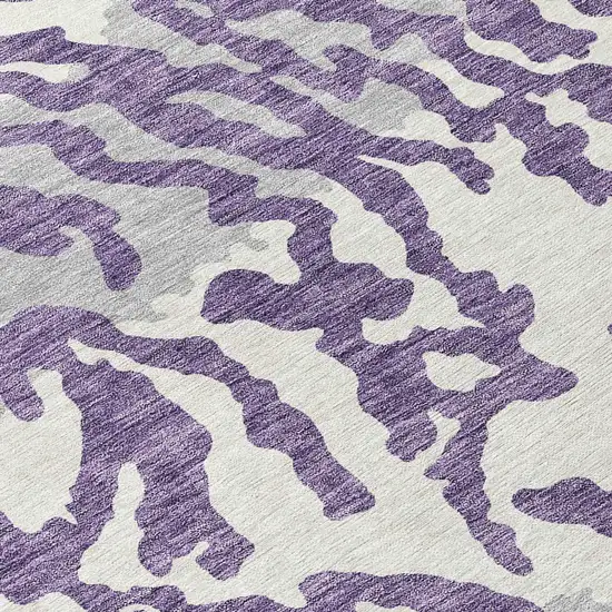 8' Purple Gray And Ivory Round Animal Print Washable Indoor Outdoor Area Rug Photo 8