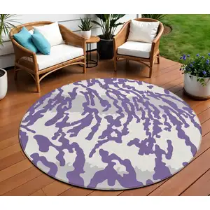 Photo of 8' Purple Gray And Ivory Round Animal Print Washable Indoor Outdoor Area Rug