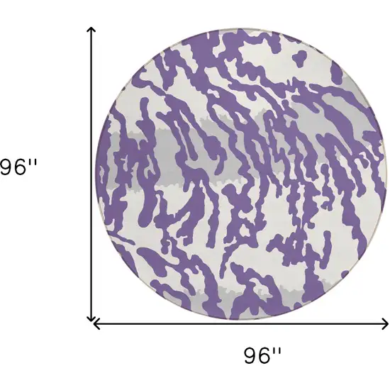 8' Purple Gray And Ivory Round Animal Print Washable Indoor Outdoor Area Rug Photo 3