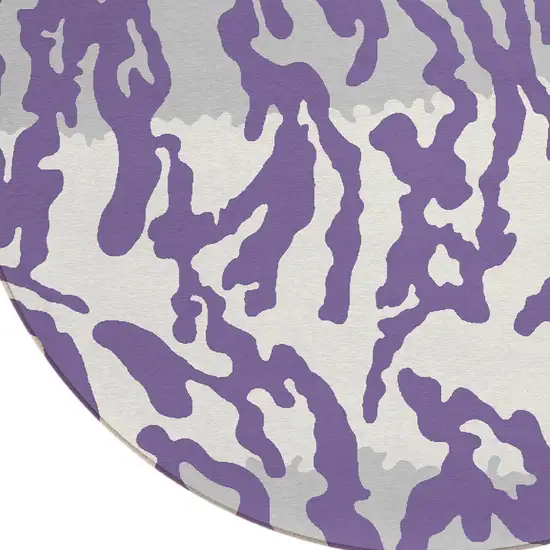 8' Purple Gray And Ivory Round Animal Print Washable Indoor Outdoor Area Rug Photo 4