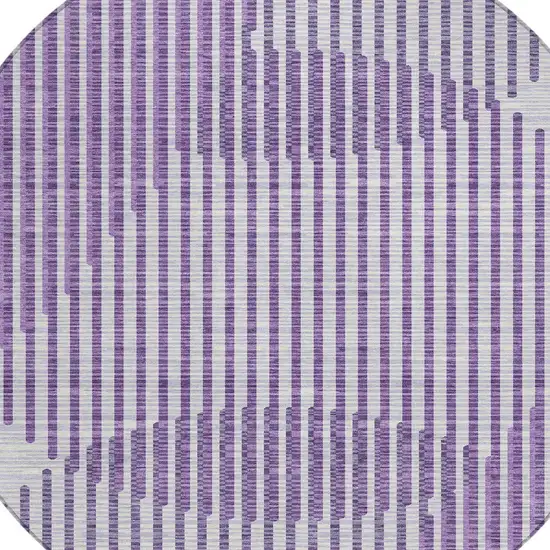 8' Purple Gray And Ivory Round Geometric Washable Indoor Outdoor Area Rug Photo 5