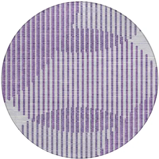 8' Purple Gray And Ivory Round Geometric Washable Indoor Outdoor Area Rug Photo 6