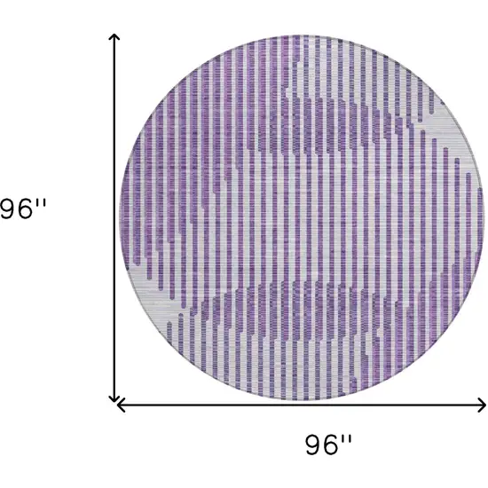 8' Purple Gray And Ivory Round Geometric Washable Indoor Outdoor Area Rug Photo 3