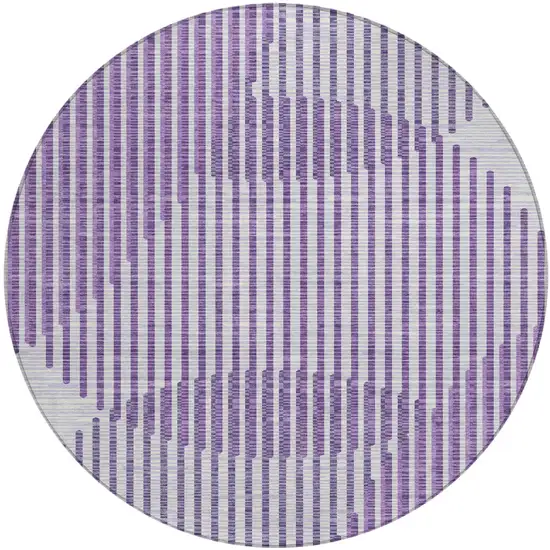 8' Purple Gray And Ivory Round Geometric Washable Indoor Outdoor Area Rug Photo 2