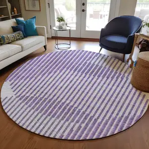 Photo of 8' Purple Gray And Ivory Round Geometric Washable Indoor Outdoor Area Rug